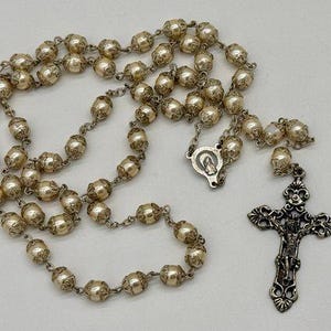 Cream And Silver Tone Rosary Made In Italy