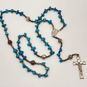 Vintage Blue And Silver Tone Crucifix Rosary