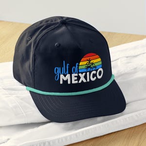 Gulf of Mexico Embroidered Golf Rope Cap, America Mexico Hat, Beach Hat, Mexico Vacation Hat, Funny Gift