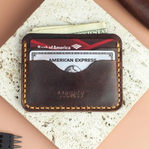 Presonalized Credit Card Holder, Front Pocket Wallet, Leather Card Holder, Brown Wallet, Slim Wallet, Gift for Her, Him, Personalized Wallet