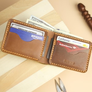 Handmade Full Grain Leather Wallet, Personalized Anniversary & Birthday Gift for Him, Custom Engraved Bifold Wallet for Groomsmen, Father