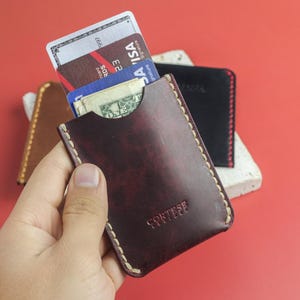 Portefeuille compact avec porte-cartes en cuir, pochettes en cuir, porte-cartes minimaliste gravé, cadeau d'anniversaire personnalisé pour homme, femme