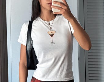 Espresso Martini Coquette Pink Bow Baby Tee, Y2k Baby Tee, Coquette Top, Y2K Crop Top, Coquette Shirt, Soft Girl Aesthetic, Tini Time