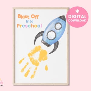 Back to School Preschool Rocket Handprint Craft. Classroom and Daycare activity. My First Day. Teacher Art. Printable Kids Craft.