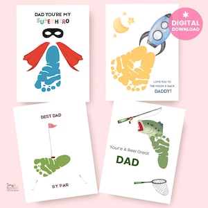 Lot empreintes de pas pour la fête des pères : 4 modèles de créations artisanales uniques pour enfants, souvenir artistique empreinte de pas pour papa, idée cadeau fait main