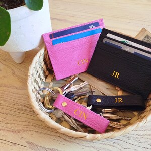 Conjunto de presente para o dia das mães, carteira e chaveiro de couro combinando, carteira de cartão personalizada, chaveiro personalizado, presente para ela, carteira masculina
