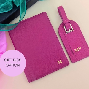 Echtleder Passport Cover & Custom Gepäckanhänger Set, personalisiertes Leder Reise-Accessoire, Custom Travel Wallet, Monogramm Gepäckanhänger