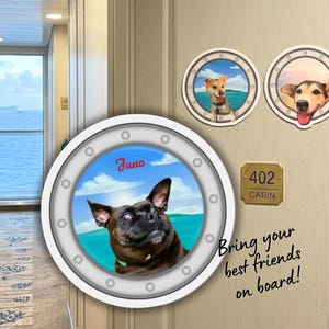 Custom Cruise Magnets, Porthole Dog Portraits, Personalized Cruise Ship Cabin Door Decal
