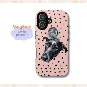 Etui MagSafe na iPhone'a, spersonalizowana okładka z motywem psa, wzór w różowe kropki