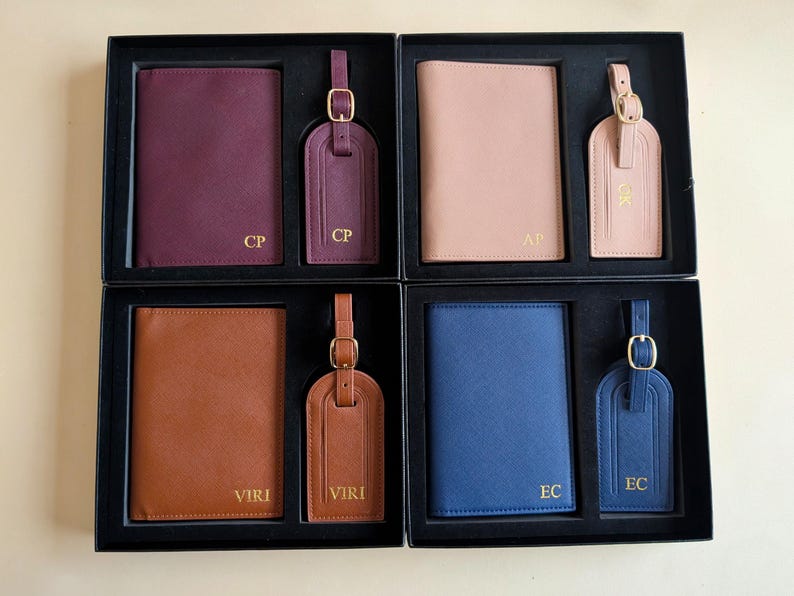 Personalized Leather Passport Holder Gift Set, Custom Travel Gift for Dad, Monogram Navy Leather Passport Case, Father's Day, Honeymoon Gift