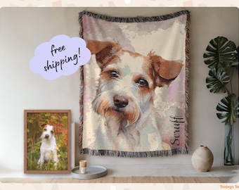 Personalized Pet Portrait Woven Cotton Blanket, Custom Photo Throw, Pet Memorial Gift
