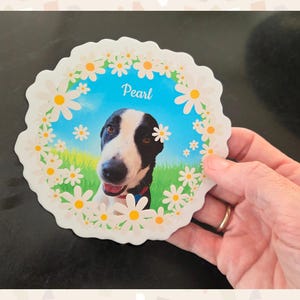 Custom Pet Portrait Magnet, Dog Cat Lover Gift Daisy Wreath, Personalized Cruise Door Decal, Pet Memory
