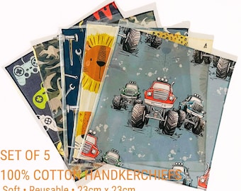 Kids Cotton Handkerchief Set for Boys – Reusable Hankies Set of 5