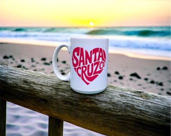 Santa Cruz California 15 oz. Pink Heart Coffee Mug