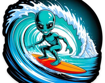 Alien Surfing Sticker