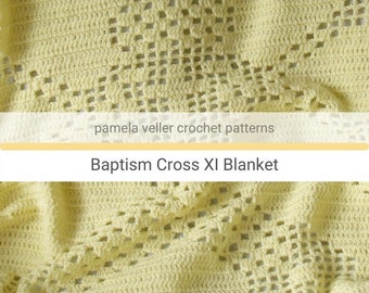 Filet Lace Crochet Baby Afghan Pattern: Cross Heart Design XI (PDF Pattern)