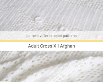 Filet Lace Crochet Cross Afghan Pattern: Flower Blanket XII (PDF Pattern)
