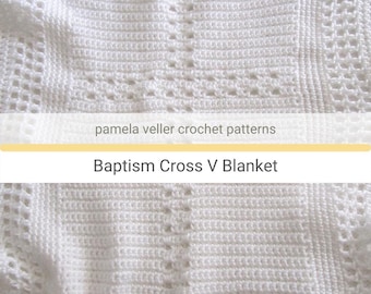 CROCHET CROSS V pattern - pdf Crochet Pattern Size 26" x 32" - Crochet Baby Blanket - Cross Blanket - White Cross Blanket Pattern
