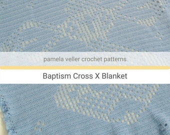 Filet Lace Crochet Baby Blanket Pattern: Cross & Heart Design X (PDF Pattern)