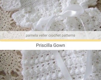 Crochet Sacque Gown for Baby - PDF Pattern - 3 to 6 mo - Baptism Gown Pattern - Christening Gown Pattern - Flower Girl Pattern