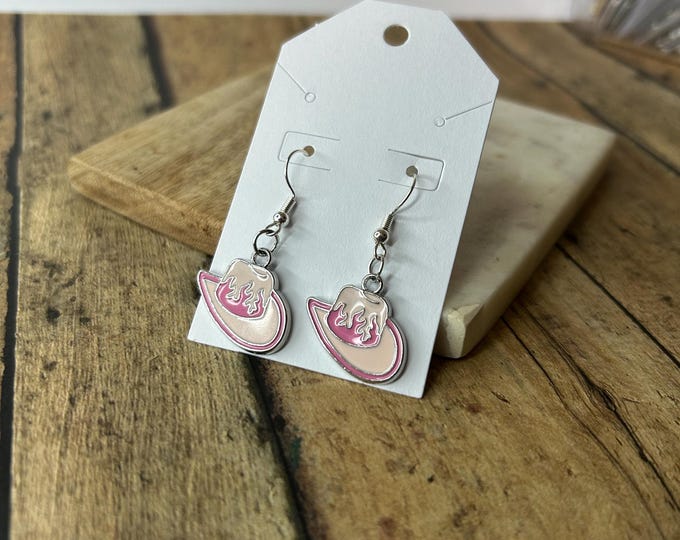 Pink Cowgirl Hat Earrings