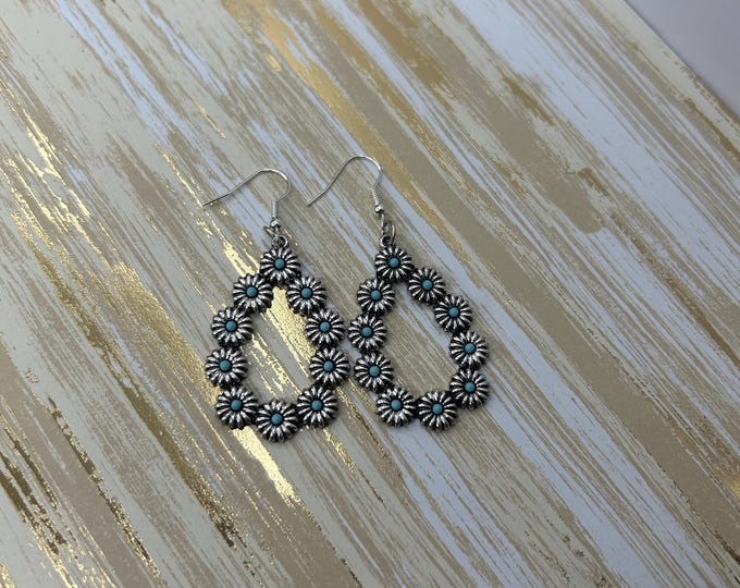 Silver Turquoise Flower Earrings