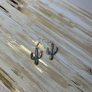Silver Turquoise Cactus Earrings