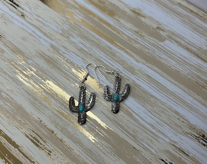 Silver Turquoise Cactus Earrings