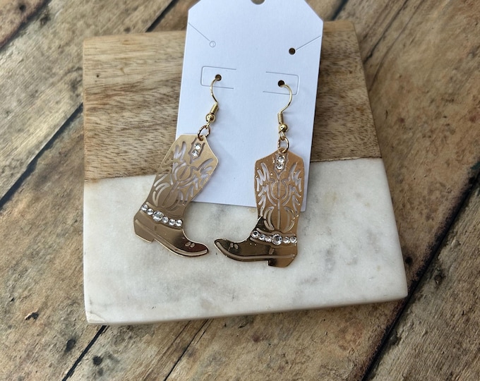 Gold Cowgirl Boots Earrings