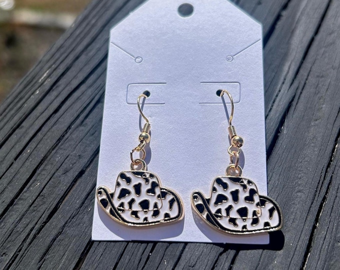Cow Print Cowgirl Hat Earrings