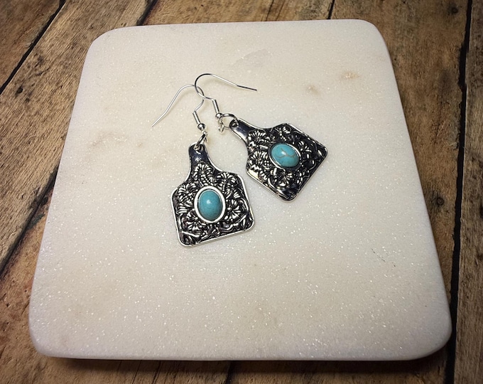 Western Cow Tag Earrings