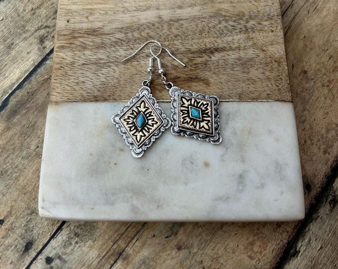 Gold and Silver Turquoise Earrings