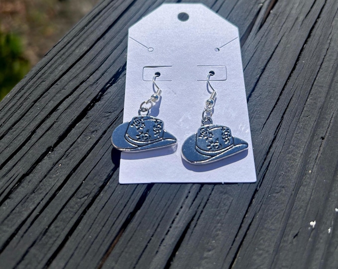 Silver Cowgirl Hat Earrings