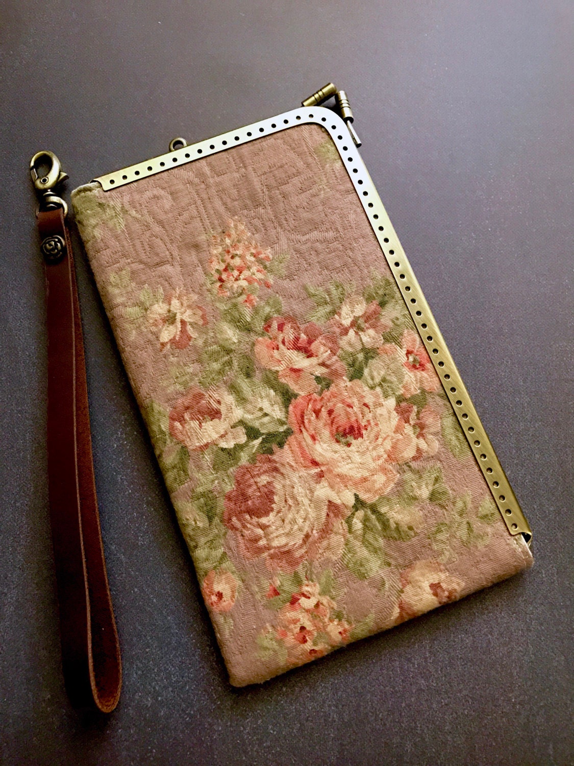 Cell phone iphone 8 plus wristlet wallet case vintage fabric | Etsy