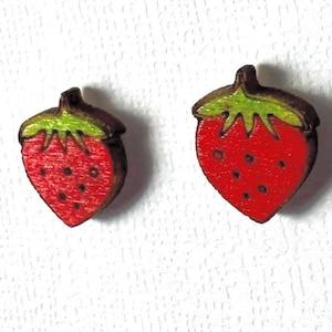Adorable Strawberry Fruit Earrings – Hand-Painted Earrings in 2 Sizes –  Hypoallergenic Stainless Steel Post - Gift -  Her / Teacher / Kid