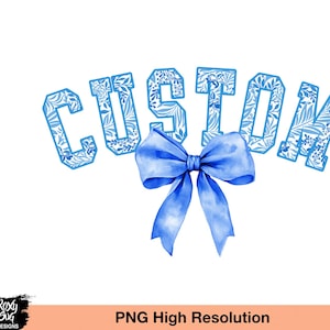 Custom text Floral Toile Blue png, Watercolor coquette bow, custom word png, floral custom text png, custom text coquette Sublimation Design