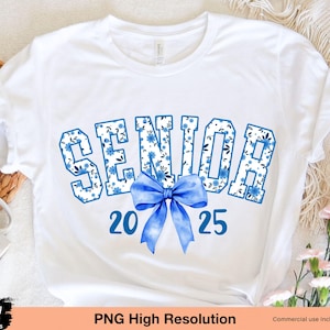 Senior 2025 png, Absolvent 2025 png, Floral Toile blau, Coquette Bow Clipart, Coquette Bow, Senior 2025 png, Sublimation Designs png