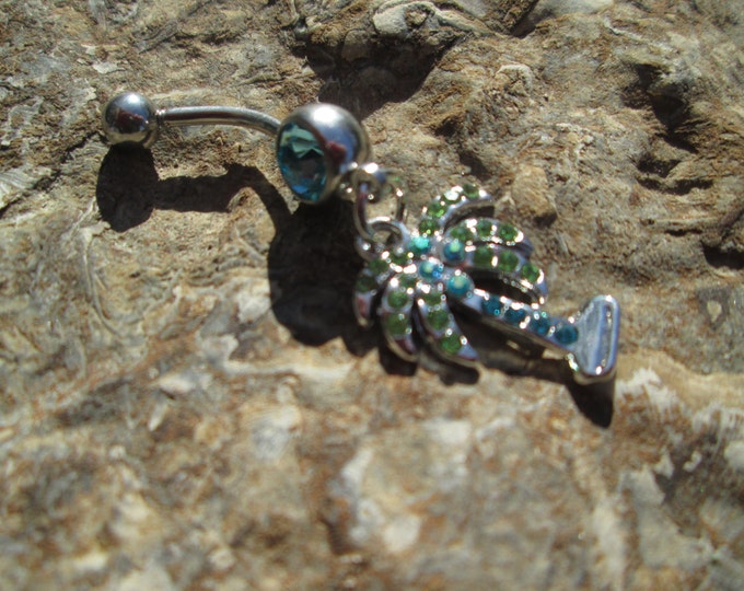 colorful bling palm tree belly button ring body jewelry