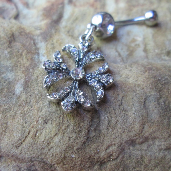 belly button ring circle cross with rhinestones body jewelry piercings