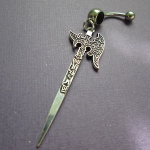 body jewelry black and silver sword  belly button ring piercing