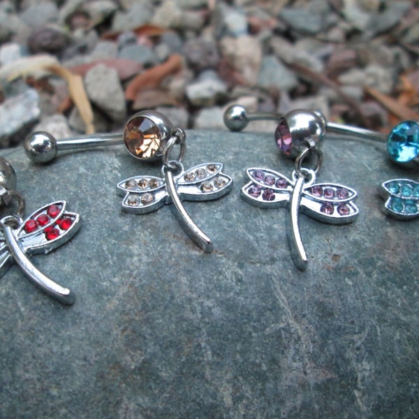 belly button ring dragonfly's with crystals body jewelry piercing