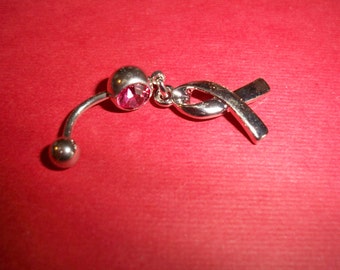 cancer awareness ribbon belly button ring body jewelry piercing