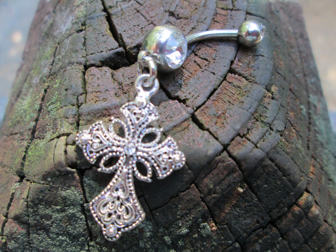 Belly jewelry fancy cross belly button ring body piercing Etsy