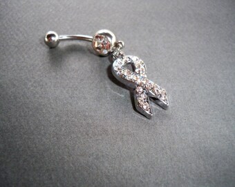 anillo del ombligo- concienciación sobre el cáncer -piercing de joyería del cuerpo de cristal