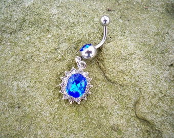 body jewelry blue bling belly button ring peircing belly ring