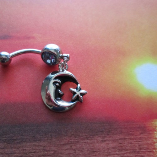 Belly Button Rings Moon and Star Body Jewelry Piercing Etsy