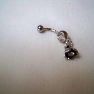 floral bell with crystal belly button ring body jewelry piercing
