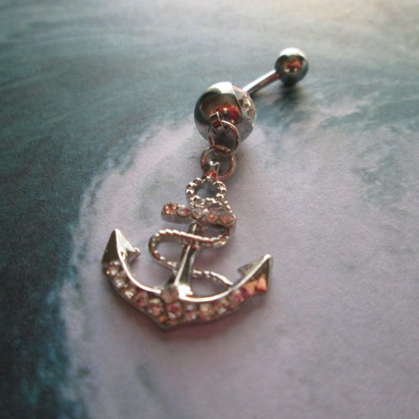 body jewelry anchor with crystal rhinestones belly button ring piercing