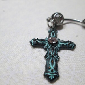 belly button ring with rhinestone  blue and brown cross body jewelry piercings