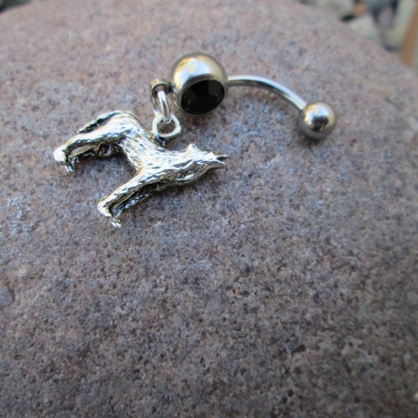 body jewelry wolf belly button ring with black gem